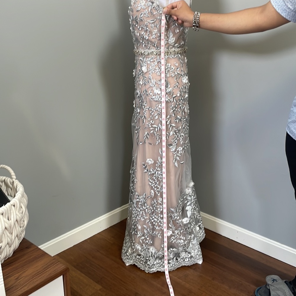 MONTAGE by Mon Cheri - Silver/Nude Embroidered Lace & Tulle Gown - Picture 15 of 16